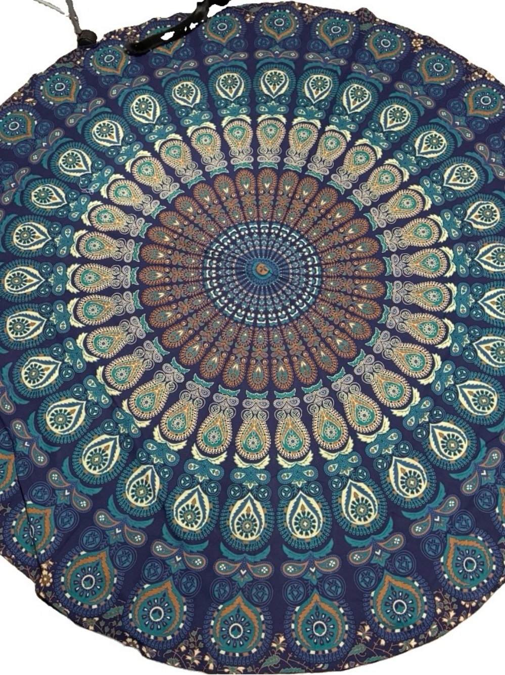 100% Cotton Circular Wall Floor Boho Tapestry Blue Orange Peacock Mandala 66”